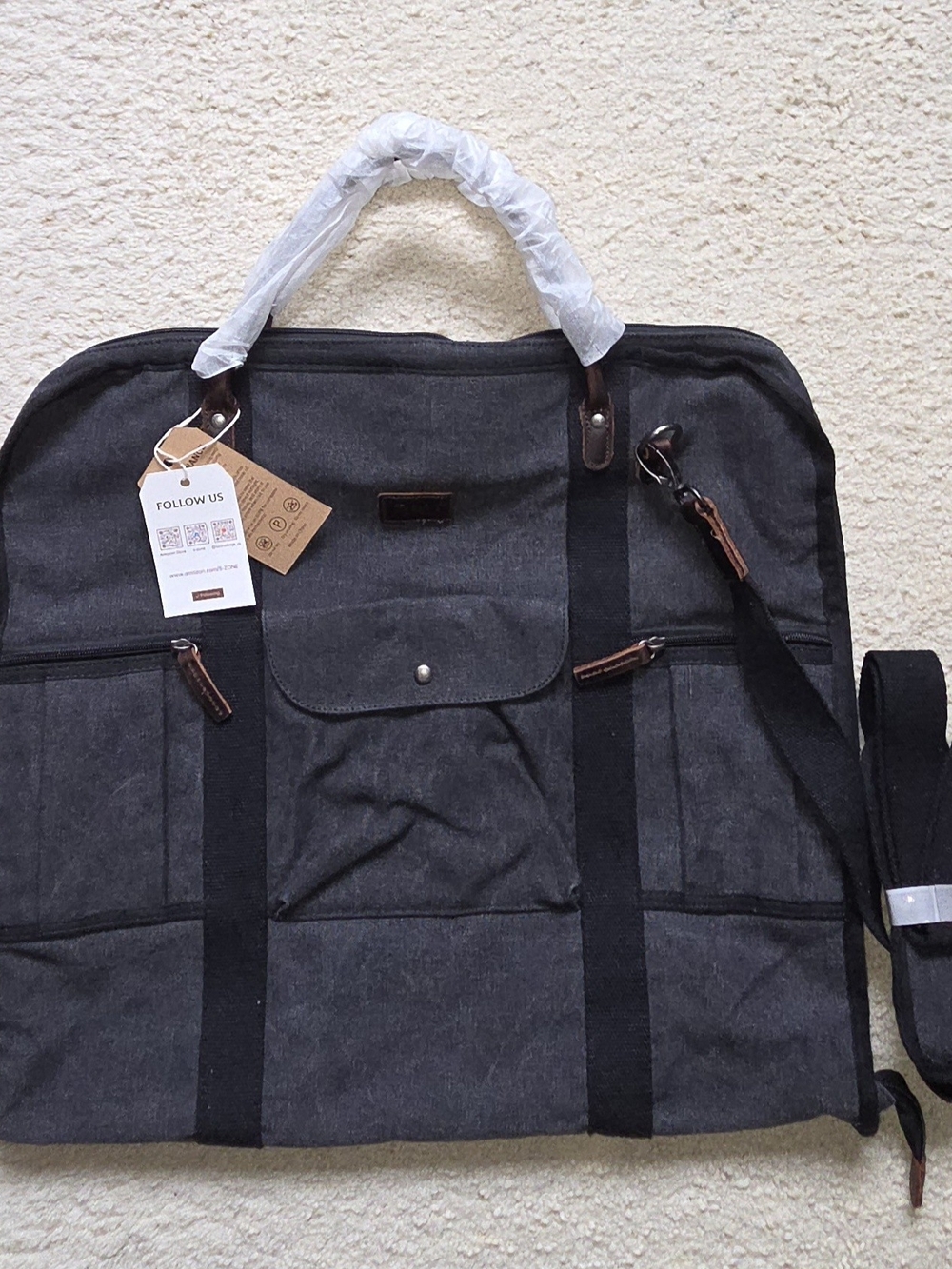 S-Zone Carry On Suit Garment Bag Waterproof Waxed Canvas Leather